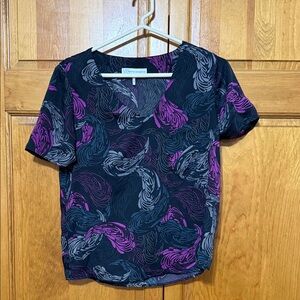 French Connection Black and Purple Patterned Blouse